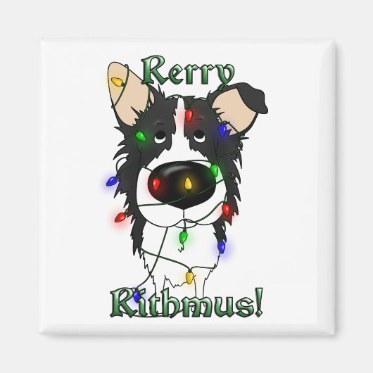 Border Collie Christmas Lights Magnet (Vorne)