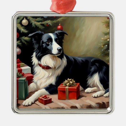 Border Collie Christmas Ornament Aus Metall (Vorne)