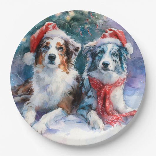Border Collie Christmas Paper Plate Pappteller (Vorderseite)