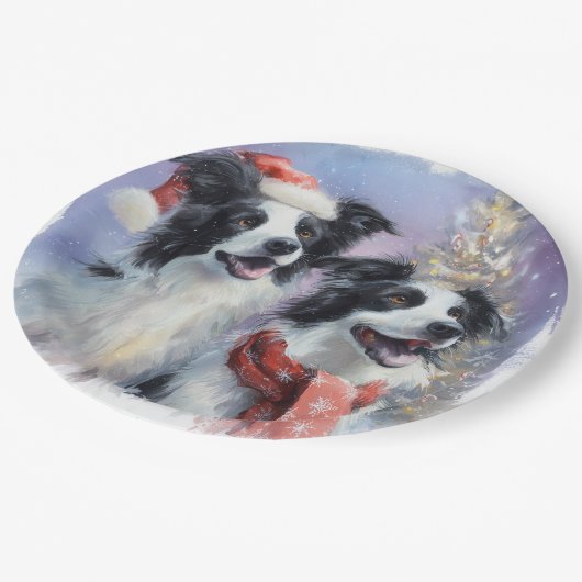 Border Collie Christmas Paper Plate Pappteller (Schrägansicht)