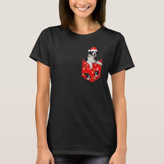 Border Collie Christmas Pocket for Border Collie T-Shirt (Vorderseite)