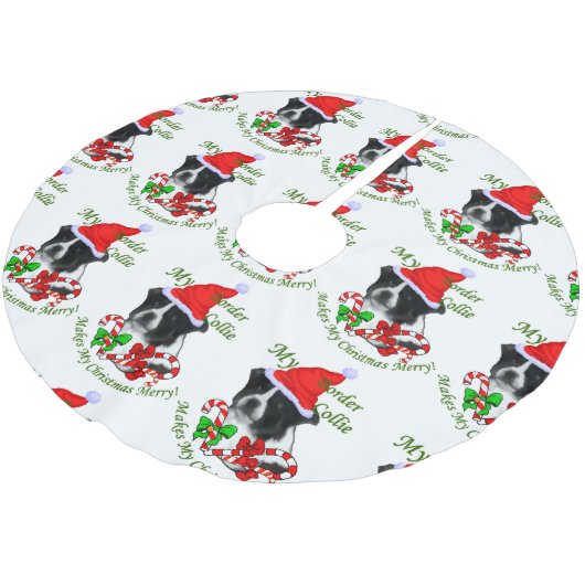 Border Collie Christmas Polyester Weihnachtsbaumdecke (Schrägansicht)