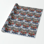 Border Collie Christmas Red Truck Holiday Geschenkpapier (Ungerollt)