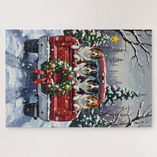 Border Collie Christmas Red Truck Holiday Puzzle (Horizontal)