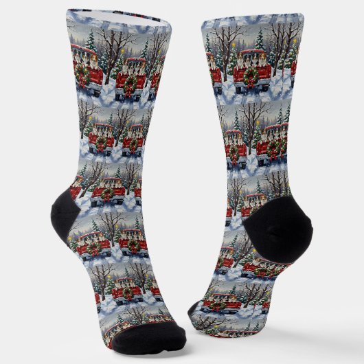 Border Collie Christmas Red Truck Holiday Socken (Gewinkelt)