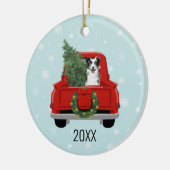 Border Collie Christmas Red Truck Keramik Ornament (Links)