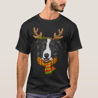Border Collie Christmas Rentier Antlers Dog T-Shirt