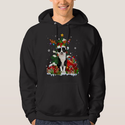 Border Collie Christmas Rentier Santa Light Hund P Hoodie (Vorderseite)