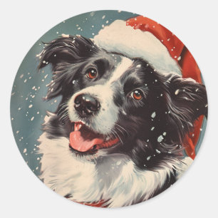 Border Collie Christmas Runder Aufkleber