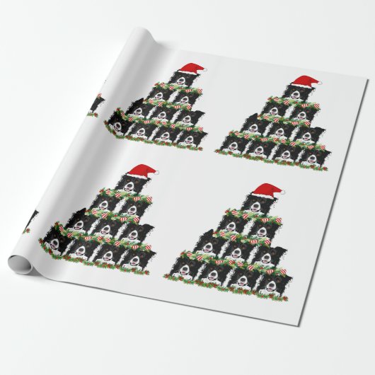 Border Collie Christmas Tree Geschenkpapier (Ungerollt)