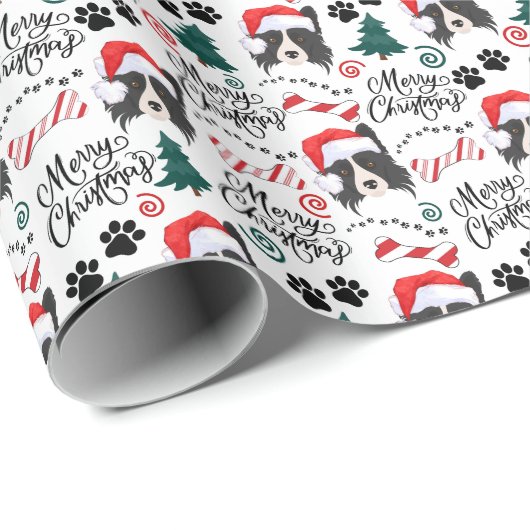 Border Collie Christmas Wrapping Paper Geschenkpapier (Rolleneckpunkt)