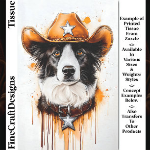 Border Collie Cowboy Sheriff Dog DP4 Decoupage Seidenpapier