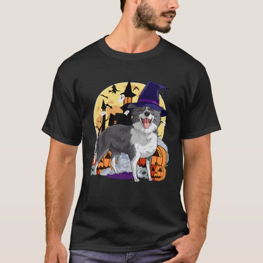 Border Collie Cute Dog Halloween Witch Pumpkin T-Shirt (Vorderseite)