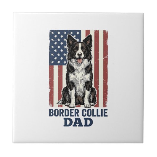 Border Collie Dad Patriotic Vintage Dog Shirt Desi Fliese (Vorderseite)