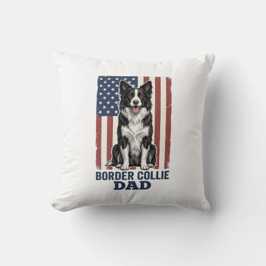 Border Collie Dad Patriotic Vintage Dog Shirt Desi Kissen (Vorderseite)