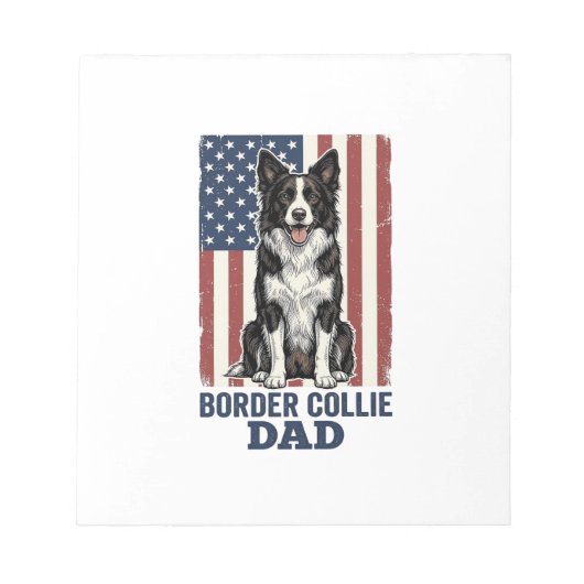 Border Collie Dad Patriotic Vintage Dog Shirt Desi Notizblock (Vorderseite)