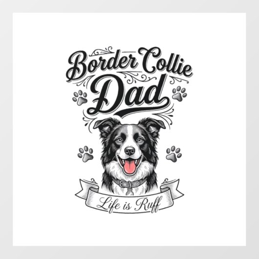 Border Collie Dad Vintage Engraving Dog Shirt Desi Fensteraufkleber (Blatt)