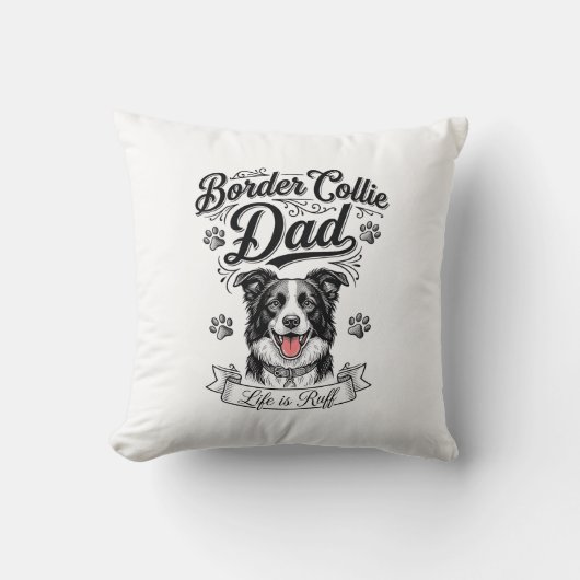 Border Collie Dad Vintage Engraving Dog Shirt Desi Kissen (Vorderseite)