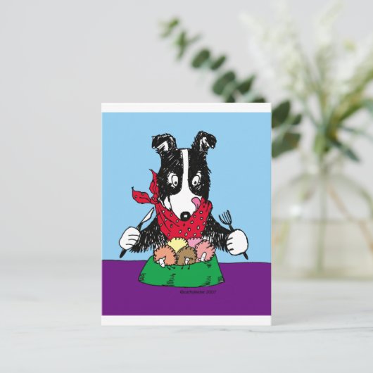 Border Collie Dinner Postkarte (Stehend Vorderseite)