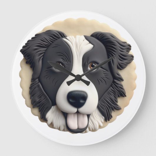 Border Collie Dog 3D Inspiriert Große Wanduhr (Vorderseite)