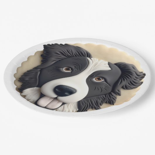 Border Collie Dog 3D Inspiriert Pappteller (Schrägansicht)