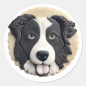 Border Collie Dog 3D Inspiriert Runder Aufkleber (Vorderseite)