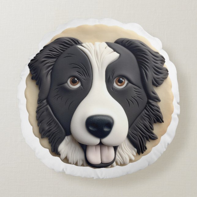 Border Collie Dog 3D Inspiriert Rundes Kissen (Vorderseite)