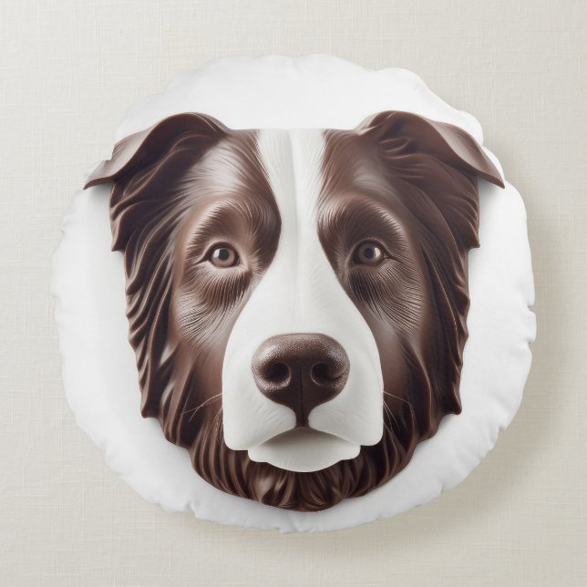 Border Collie Dog 3D Inspiriert Rundes Kissen (Vorderseite)