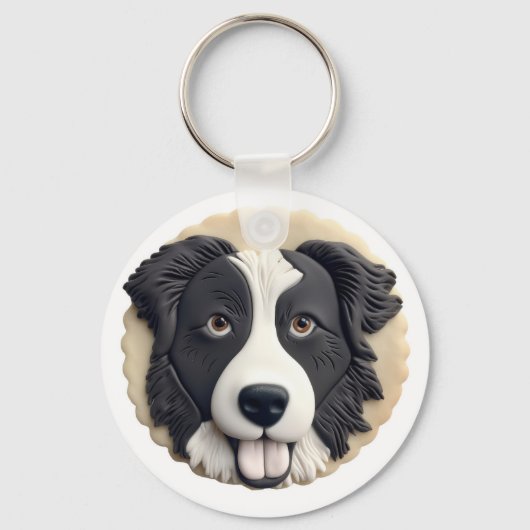 Border Collie Dog 3D Inspiriert Schlüsselanhänger (Vorderseite)