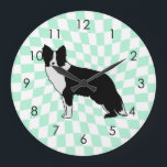 Border Collie Dog Abstract Illustration Checkered Große Wanduhr<br><div class="desc">Perfect abstract dog illustration for dog lovers! Cute border collie dog with whimsical stars design. Border collie dog mom, border collie dog dad, this one is for you. Also border collie dog illustration for kids.</div>