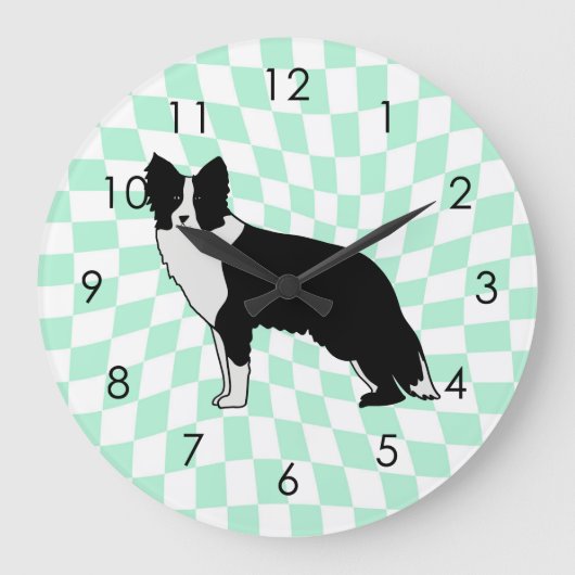 Border Collie Dog Abstract Illustration Checkered Große Wanduhr (Vorderseite)