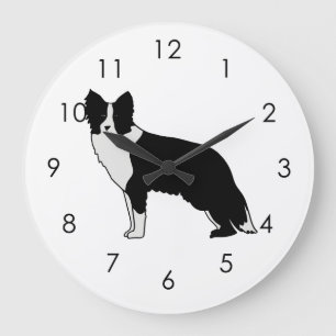 Border Collie Dog Abstract Illustration White Große Wanduhr