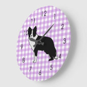 Border Collie Dog Abstrakt Illustration Gingham Große Wanduhr (Winkel)