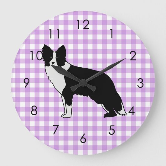 Border Collie Dog Abstrakt Illustration Gingham Große Wanduhr (Vorderseite)