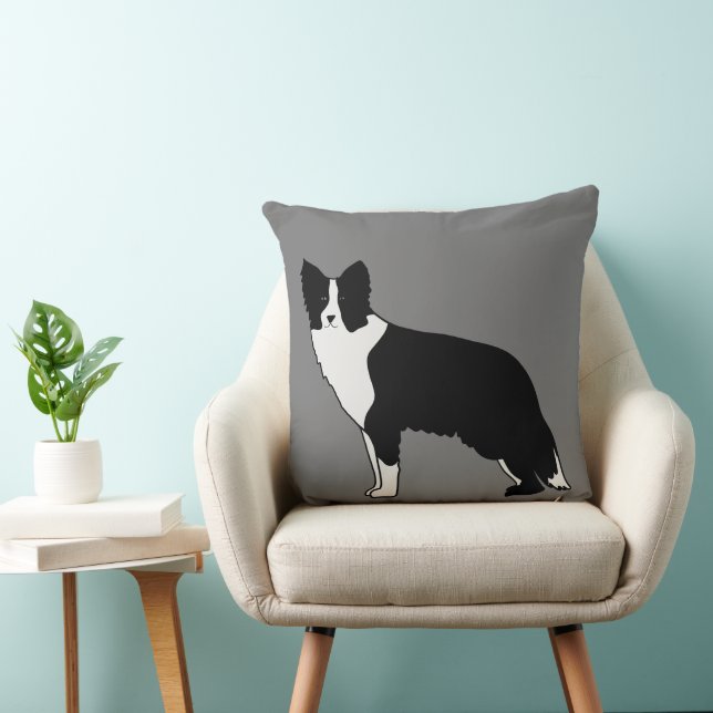 Border Collie Dog Abstrakt Illustration Grau Kissen (Stuhl )