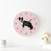Border Collie Dog Abstrakt Illustration Pink Große Wanduhr (Zuhause)
