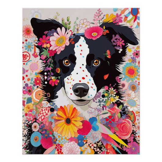 Border Collie Dog and Blume 001 - Schneiderjuwel Poster (Vorderseite)