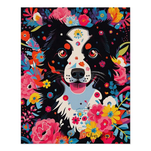 Border Collie Dog and Blume 004 - Schneiderjuwel Poster (Vorderseite)