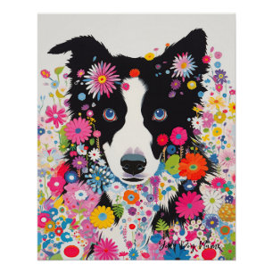 Border Collie Dog and Blume 005 - Schneiderjuwel Poster
