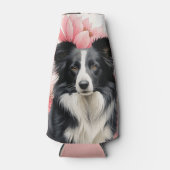 Border Collie Dog and Bold Pink Lilies Flaschenkühler (Vorderseite)