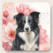 Border Collie Dog and Bold Pink Lilies Getränkeuntersetzer (Vorderseite)
