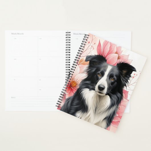 Border Collie Dog and Bold Pink Lilies Planer (Anzeige)
