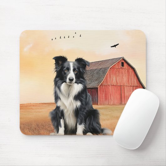 Border Collie Dog and Red Barn Ranch Mousepad (Mit Mouse)