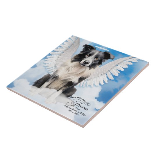 Border Collie Dog Angel Custom Pet Memorial Fliese (Seite)