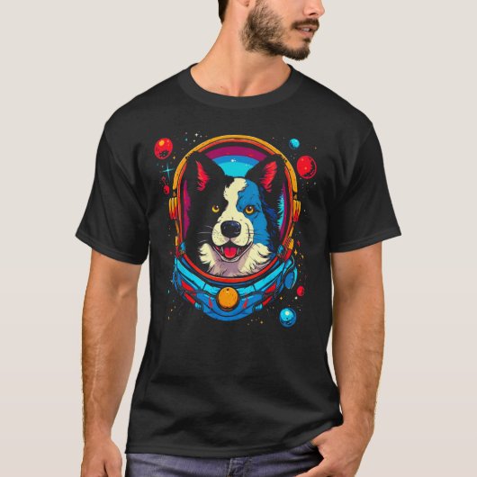 Border Collie Dog Astronaut T-Shirt (Vorderseite)