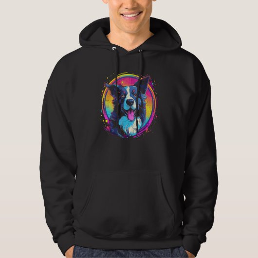 Border Collie Dog Australian Shepherd 80s Retrowav Hoodie (Vorderseite)