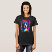Border Collie Dog Australian Shepherd 80s Retrowav T-Shirt (Vorne ganz)
