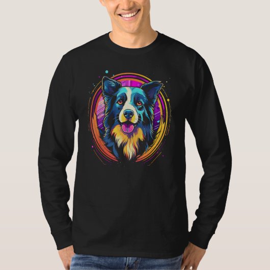 Border Collie Dog Australian Shepherd 80s Retrowav T-Shirt (Vorderseite)