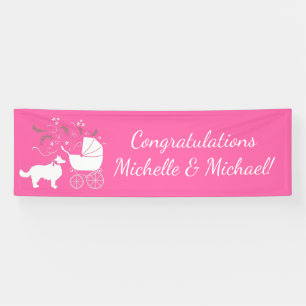 Border Collie Dog Baby Dusche Puppy Pink Girl Banner