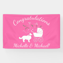 Border Collie Dog Baby Dusche Puppy Pink Girl Banner